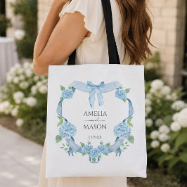 Bolsa Tote Crestas de Hortênsia Azul Casamento Aquarela