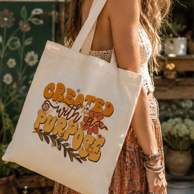 Bolsa Tote Criado com Finalidade, Estética Boho, Verso Retroa (Criador carregado)