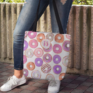 Bolsa Tote Criador de nome personalizado de Rosquinha rosa e 