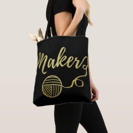 Bolsa Tote Criador ・ Yarn & Artesanatos Typografia Faux Doura