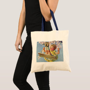 Bolsa Tote Criança Antiga, Menina Balançando em um Balanço de