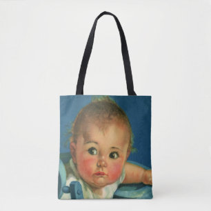 Bolsa Tote Criança Antiga, Menino ou Menina Fofo em Cadeira A