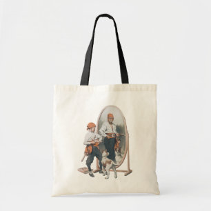 Bolsa Tote Criança Antiga, Pirata Menino, Cachorro, Espelho, 
