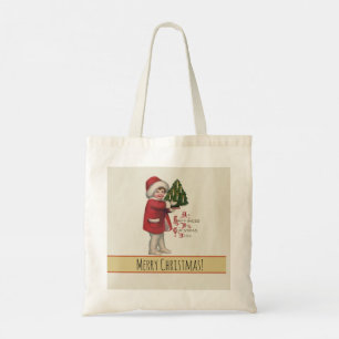 Bolsa Tote Criança com Árvore de Natal Ilustração Antiga Arte