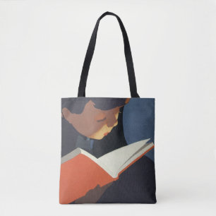 Bolsa Tote Criança do vintage que lê um livro da biblioteca