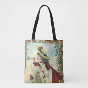 Bolsa Tote Criança Vitoriana Antiga, Menina Sopra Trombeta Pr