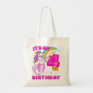 Bolsa Tote Crianças 4. º aniversário Unicorn Mermicorn Mermai