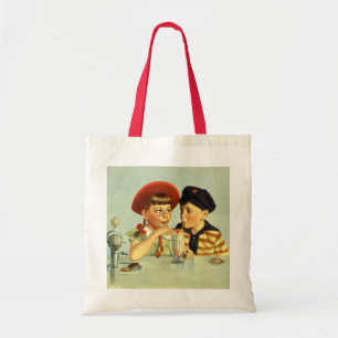 Bolsa Tote Crianças Antigas, Menino e Menina Compartilhando u