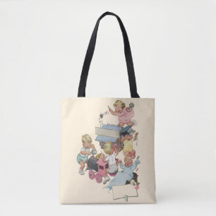 Bolsa Tote Crianças Antigas se Divertindo com Trens de Brinqu
