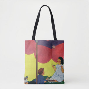 Bolsa Tote Crianças Antigas Sopram Bolhas Sob um Guarda-Chuva