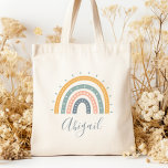 Bolsa Tote Crianças: Boho Pastel Earth Tones<br><div class="desc">Esta bolsa de tota apresenta um arco-íris em tons de terra pastel mudada de cinza,  pêssego,  verde e ouro. Personalize-o com seu nome no roteiro de escrita manual de cinzas.</div>