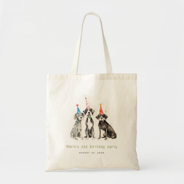 Bolsa Tote Crianças Cachorro Aquarela Festa de aniversário Ca (Frente)