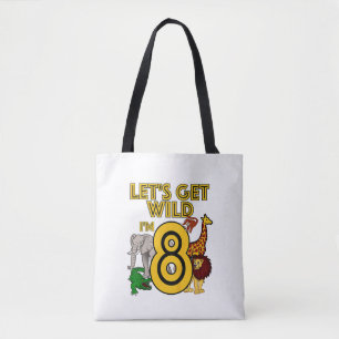 Bolsa Tote Crianças com 8 anos Zoo Aniversário Camisa Safari