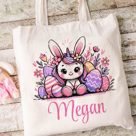 Bolsa Tote Crianças de Páscoa do Unicórnio Nome Raparigas Coe