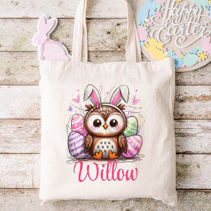 Bolsa Tote Crianças de páscoa Nome Raparigas Bunny Owl