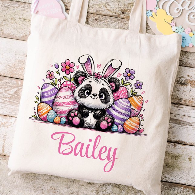 Bolsa Tote Crianças de páscoa Nome Raparigas Bunny Panda Bear (Panda Girls Easter Tote)
