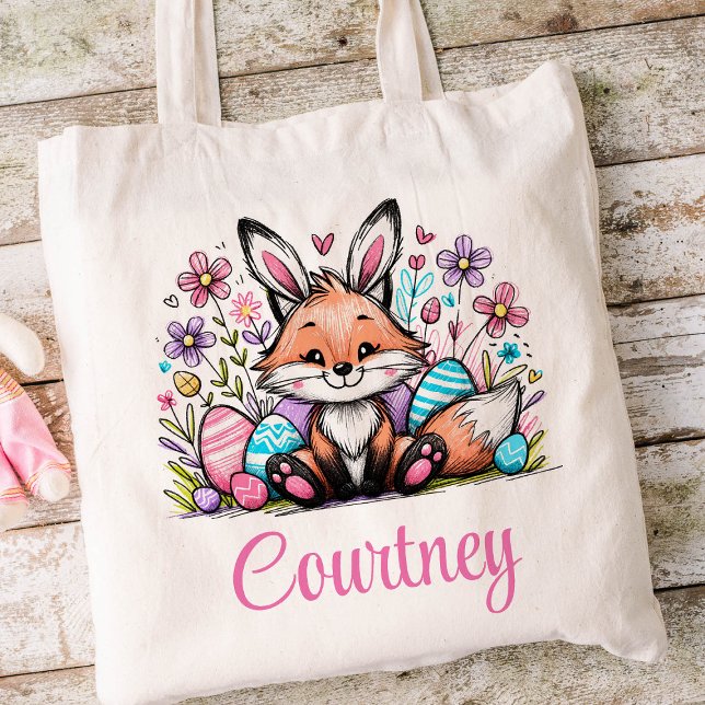 Bolsa Tote Crianças de páscoa Nome Raparigas Coelhinhas (Fox Girls Easter Tote)