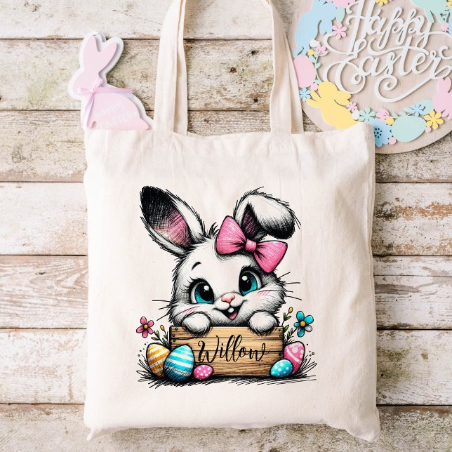 Bolsa Tote Crianças de páscoa Nome Raparigas Coelhinhos (Easter Bunny Tote Bag)