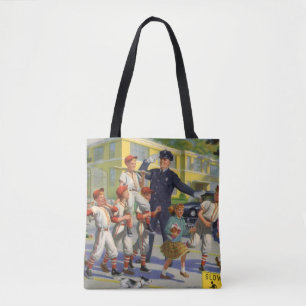 Bolsa Tote Crianças do vintage, guarda de cruzamento dos