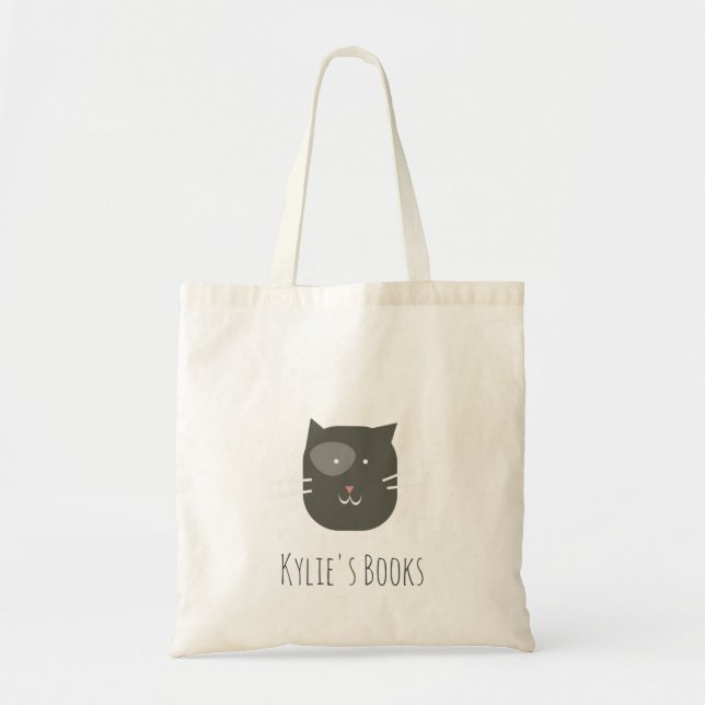 Bolsa Tote Crianças Gatinho Gatinho Cinza Biblioteca Toalha (Frente)