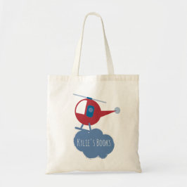 Bolsa Tote Crianças Helicóptero Blue Red Library Book Toag