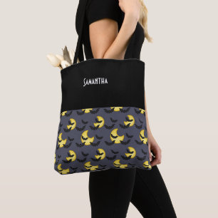 Bolsa Tote Crianças Negros de Halloween Batendo Lua Noite Voa