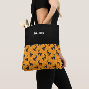 Bolsa Tote Crianças Negros de Halloween Gatos Laranja Nome