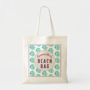 Bolsa Tote Crianças Nome Personalizado Fish Lilac & Teal Bea