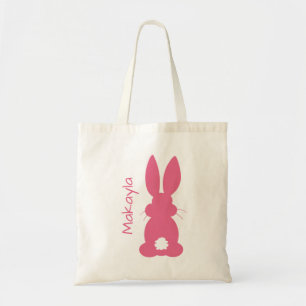 Bolsa Tote Crianças Páscoa de coelho rosa quente Silhouette