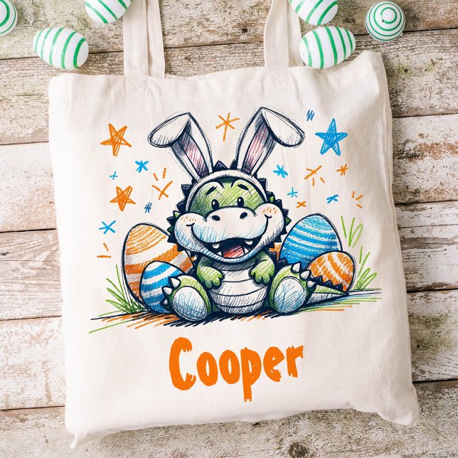 Bolsa Tote Crianças páscoas Nome Boys Bunny Crocodilo (Crocodile Easter Kids Tote)