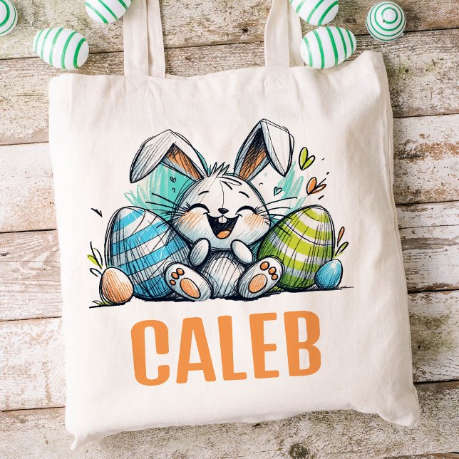 Bolsa Tote Crianças páscoas Nome Coelho Coelho Coelho (Boys Easter Tote)