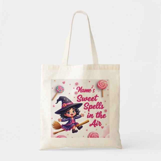 Bolsa Tote Crianças Personalizadas, com a bruxa de desenho (Frente)