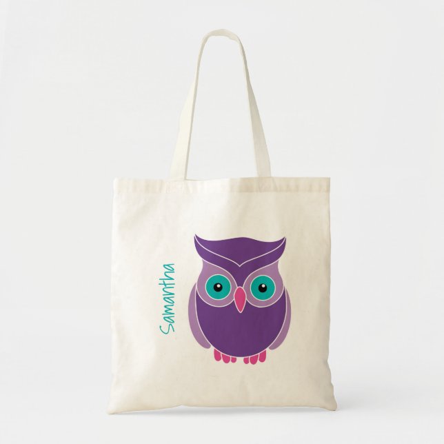 Bolsa Tote Crianças Personalizadas Coruja de Teal Roxo (Frente)