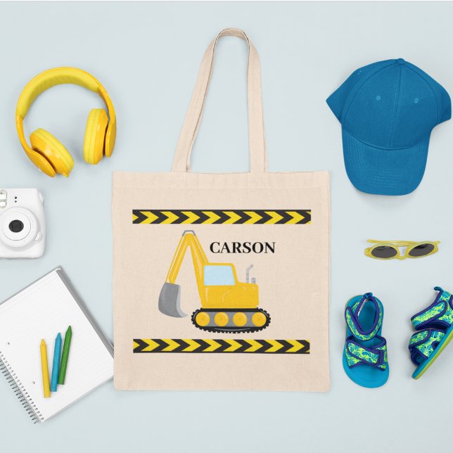 Bolsa Tote Crianças Personalizadas Da Escavadora De Veículos  (Criador carregado)