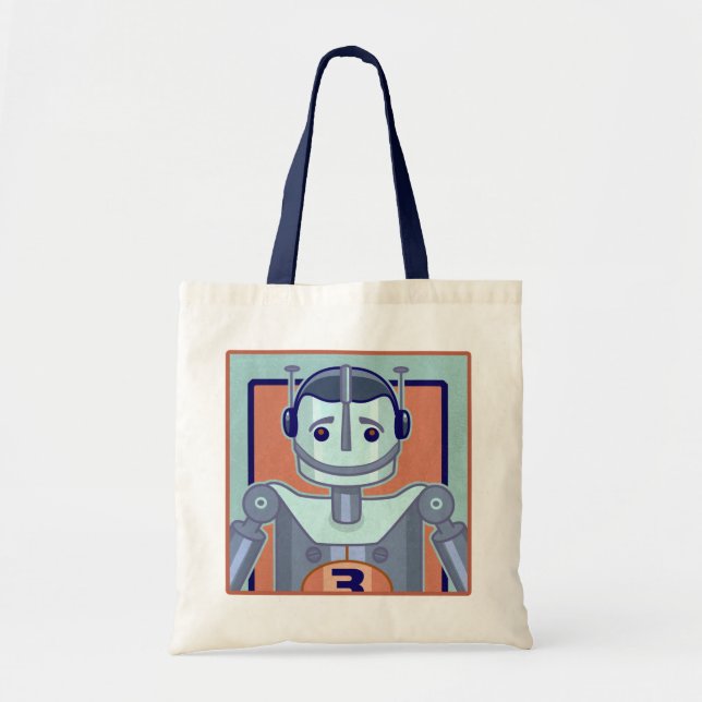 Bolsa Tote Crianças Robôs Azuis Retro (Frente)