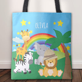 Bolsa Tote Crianças Safari Selva Animais e Nome