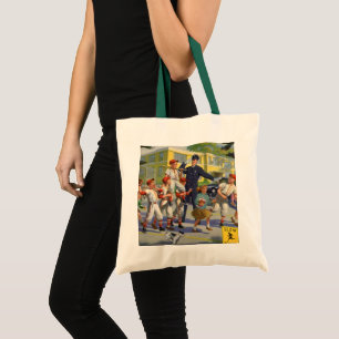 Bolsa Tote Crianças Vintage, Jogadores De Baseball Atravessan