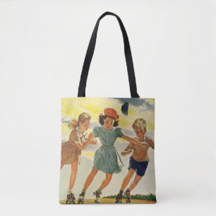 Bolsa Tote Crianças Vintage, Meninas Divertidas Roda