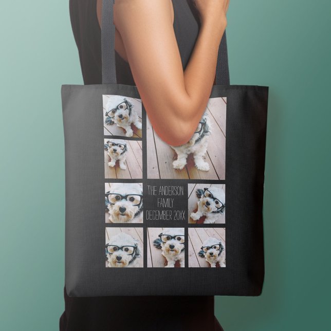 Bolsa Tote Criar uma Colagem de Fotos Personalizada com 8 Fot (Personalized tote bag - add your name or other text)
