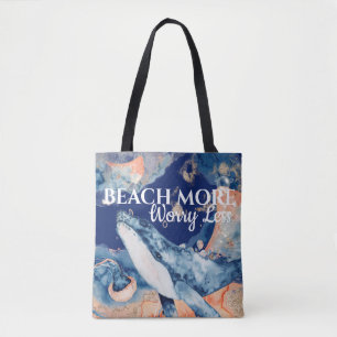 Bolsa Tote Criaturas do mar de baleias-da-praia, branco-laran