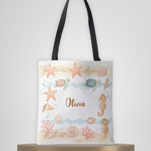 Bolsa Tote Criaturas Do Mar De Bebês Por Aquarela