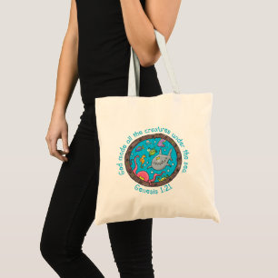 Bolsa Tote Criaturas marinhas engraçadas cartoon versículo bí