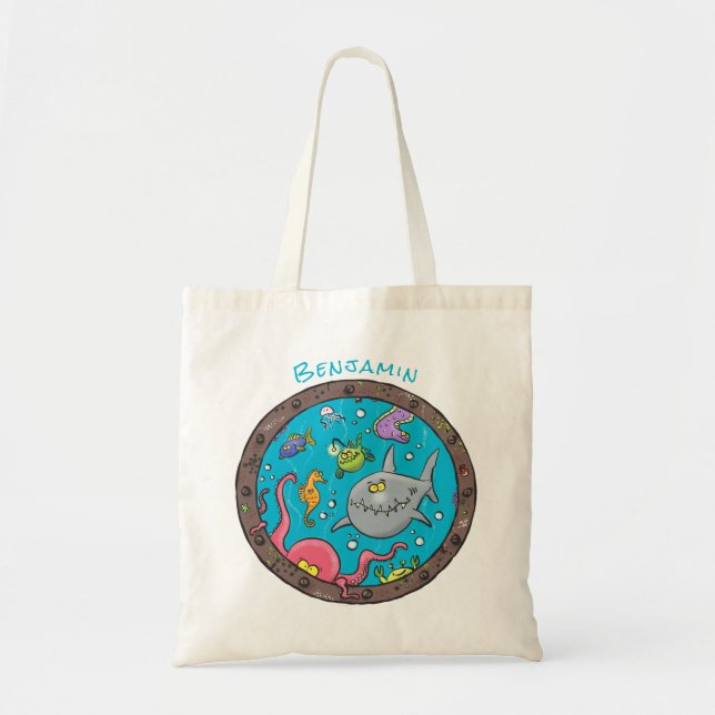 Bolsa Tote Criaturas marinhas engraçadas desenho de desenhos  (Frente)