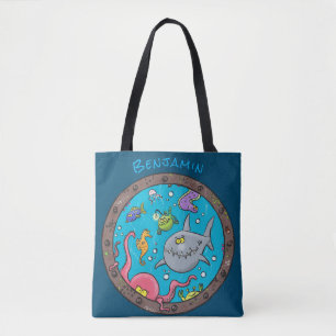 Bolsa Tote Criaturas marinhas engraçadas desenho de desenhos