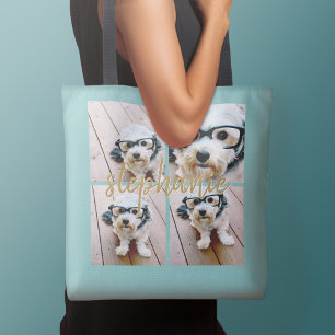 Bolsa Tote Crie Sua Própria Colagem de 4 Fotos - Nome do Scri