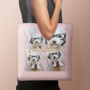 Bolsa Tote Crie Sua Própria Colagem de 4 Fotos - Nome do Scri