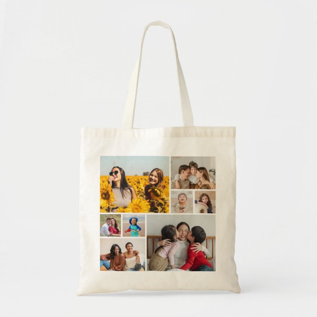 Bolsa Tote Crie Sua Própria Colagem de 8 Fotos (Frente)