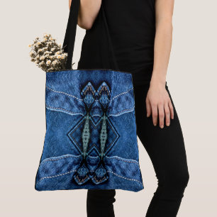 Bolsa Tote Crie Sua Própria Estampa Espelhada em Denim Azul P