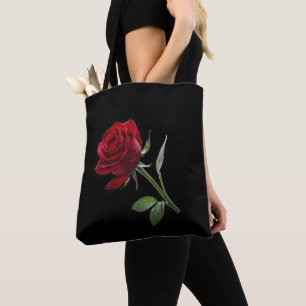 Bolsa Tote Crimson on Ebony: A Rosa vermelha Solteiro,