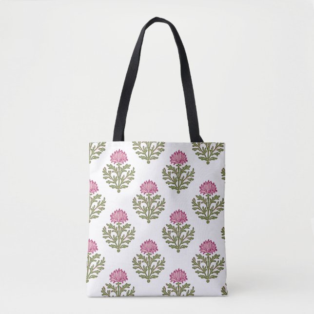 Bolsa Tote Crisântemo Magenta, Impressão Botânica em Bloco (Frente)